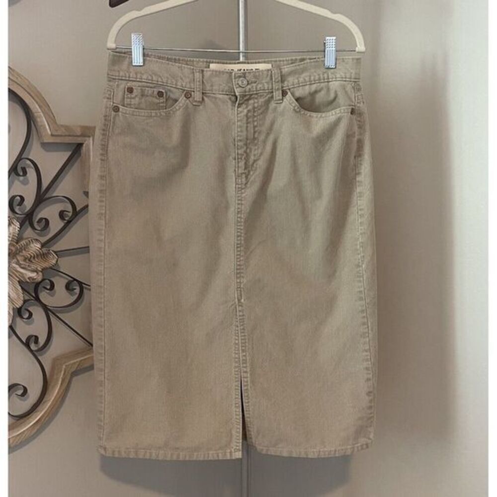 Gap Women - Corduroy Midi Skirt Front Slit Sz 10 Khaki Tan‎